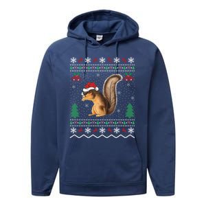 Squirrel Lover Xmas Ugly Santa Hat Squirrel Christmas Gift Performance Fleece Hoodie