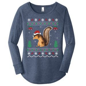 Squirrel Lover Xmas Ugly Santa Hat Squirrel Christmas Gift Women's Perfect Tri Tunic Long Sleeve Shirt