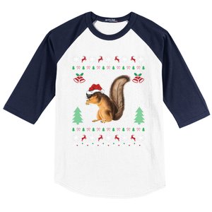 Squirrel Lover Xmas Ugly Santa Hat Squirrel Christmas Gift Baseball Sleeve Shirt