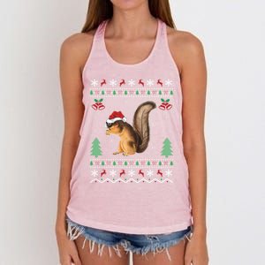 Squirrel Lover Xmas Ugly Santa Hat Squirrel Christmas Gift Women's Knotted Racerback Tank