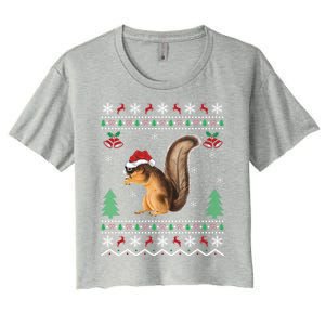 Squirrel Lover Xmas Ugly Santa Hat Squirrel Christmas Gift Women's Crop Top Tee