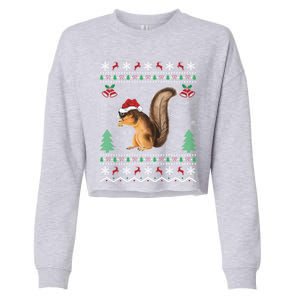 Squirrel Lover Xmas Ugly Santa Hat Squirrel Christmas Gift Cropped Pullover Crew