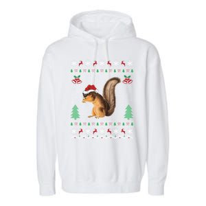 Squirrel Lover Xmas Ugly Santa Hat Squirrel Christmas Gift Garment-Dyed Fleece Hoodie