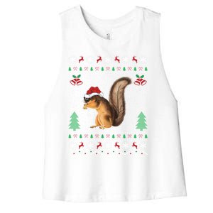 Squirrel Lover Xmas Ugly Santa Hat Squirrel Christmas Gift Women's Racerback Cropped Tank