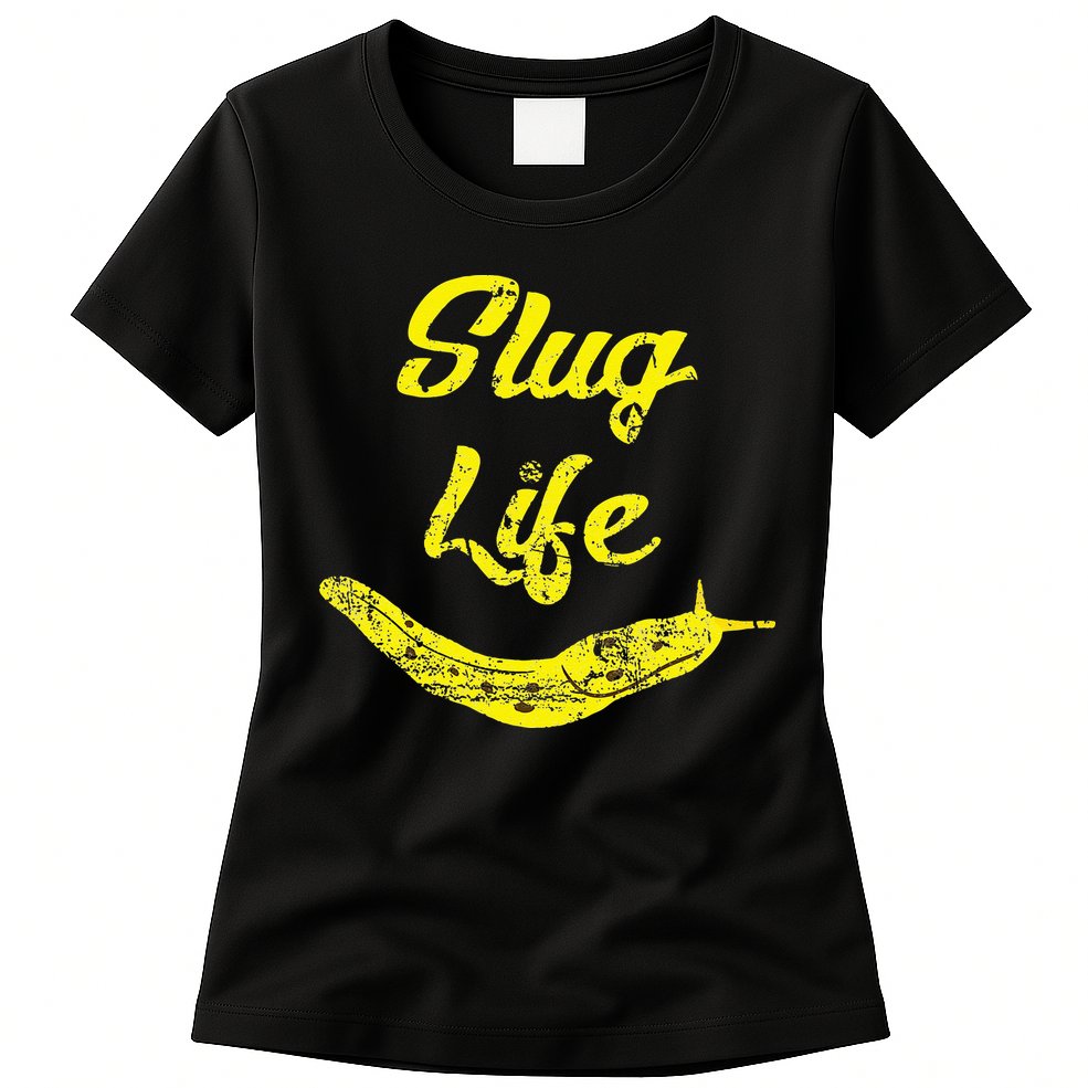 Slug Life Yellow Banana Slug Distressed Womens T-Shirt