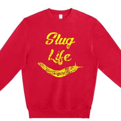 Slug Life Yellow Banana Slug Distressed Premium Crewneck Sweatshirt