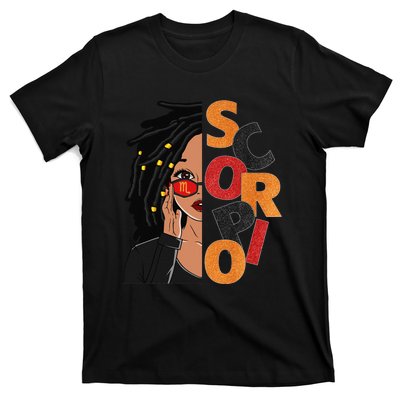 Scorpio Loc'd Zodiac Signs Birthday Black Woman T-Shirt