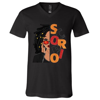 Scorpio Loc'd Zodiac Signs Birthday Black Woman V-Neck T-Shirt