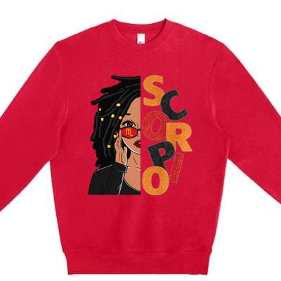 Scorpio Loc'd Zodiac Signs Birthday Black Woman Premium Crewneck Sweatshirt