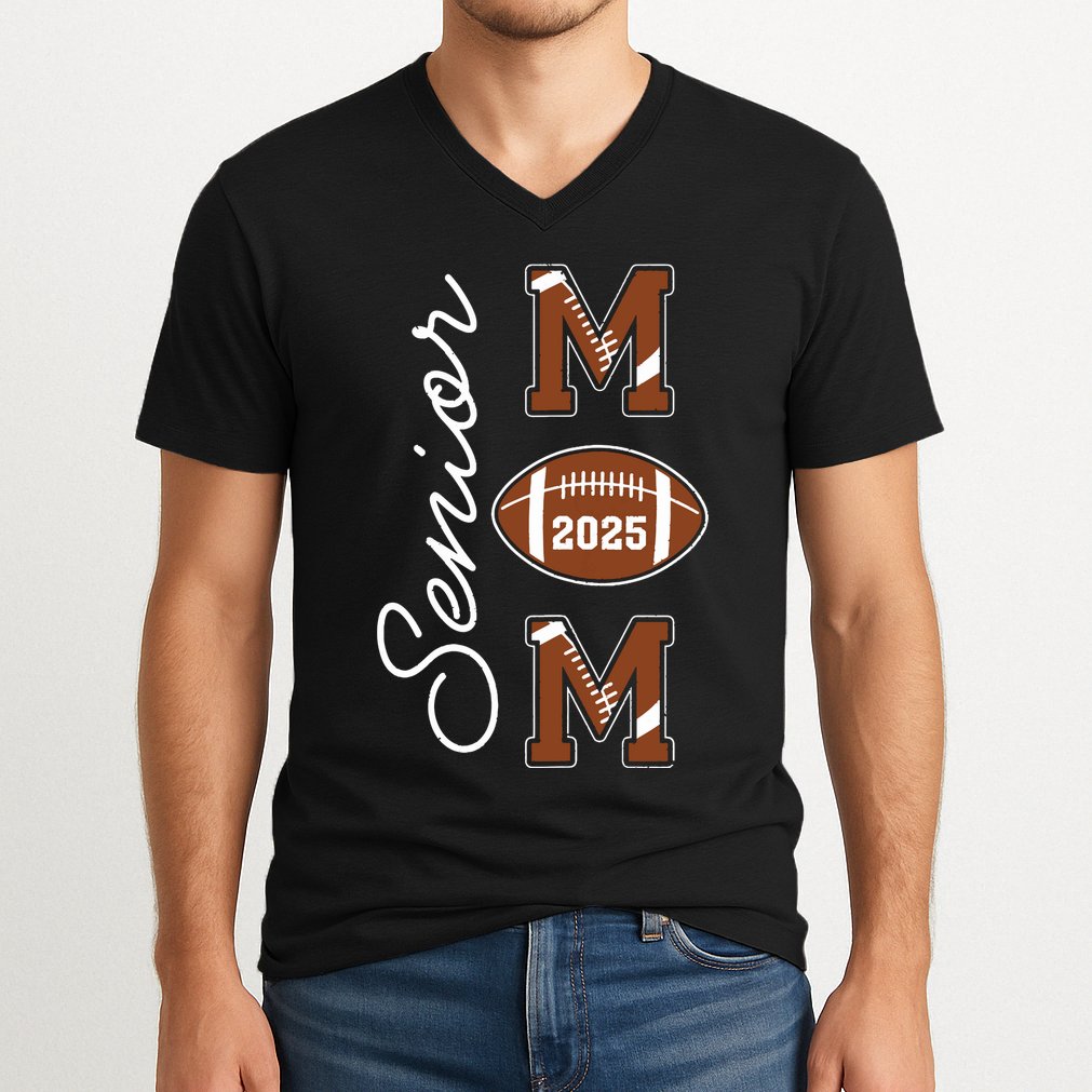Senior Mom 2025 Football Mommy Class Of 2025 Graduation V-Neck T-Shirt