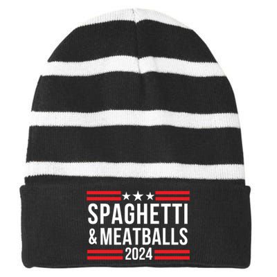 Spaghetti & Meatballs 2024 Comfort Food Pasta Lover Funny Foodie Food Lover Striped Beanie with Solid Band