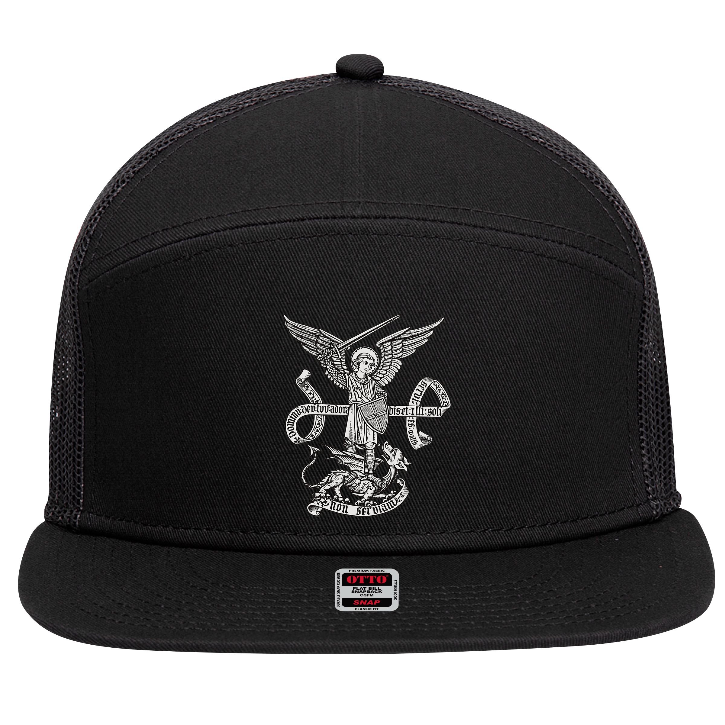 St Michael Archangel Catholic Angel Defend Us 7 Panel Mesh Trucker Snapback Hat