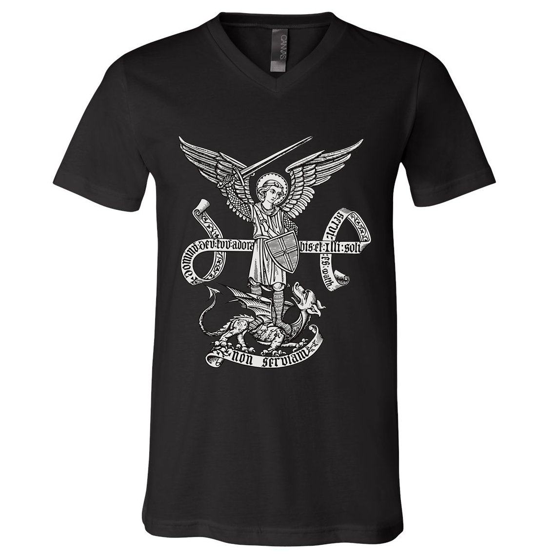 St Michael Archangel Catholic Angel Defend Us V-Neck T-Shirt