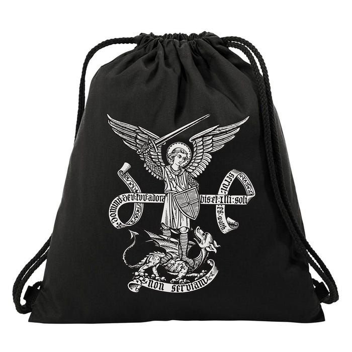 St Michael Archangel Catholic Angel Defend Us Drawstring Bag