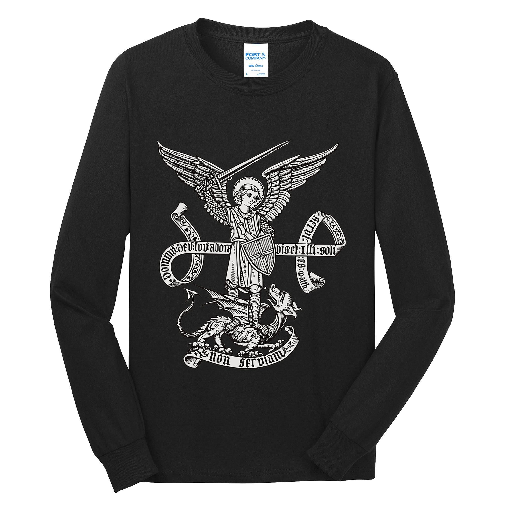 St Michael Archangel Catholic Angel Defend Us Tall Long Sleeve T-Shirt