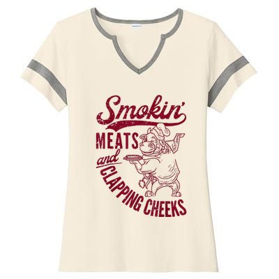 Smoking Meats And Clapping Cheeks Ladies Halftime Notch Neck Tee