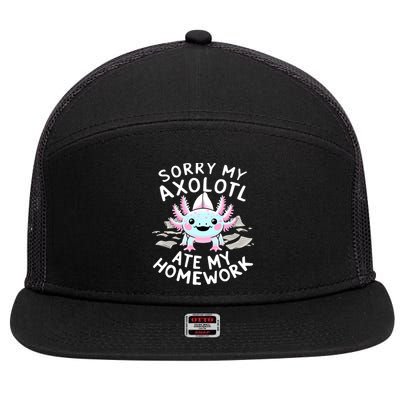 Sorry My Axolotl Ate My Homework Kawaii Axolotl 7 Panel Mesh Trucker Snapback Hat
