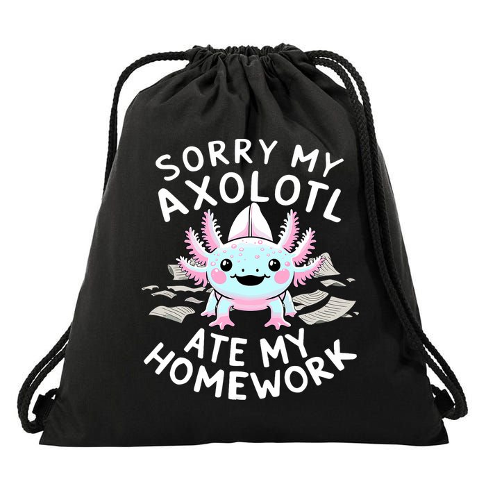Sorry My Axolotl Ate My Homework Kawaii Axolotl Drawstring Bag