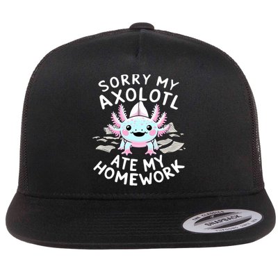 Sorry My Axolotl Ate My Homework Kawaii Axolotl Flat Bill Trucker Hat