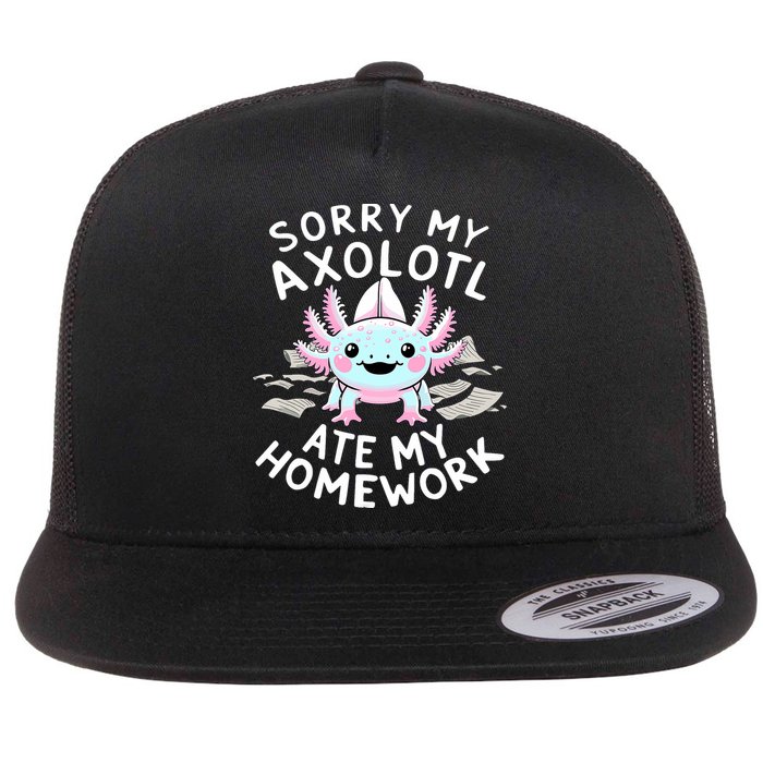 Sorry My Axolotl Ate My Homework Kawaii Axolotl Flat Bill Trucker Hat