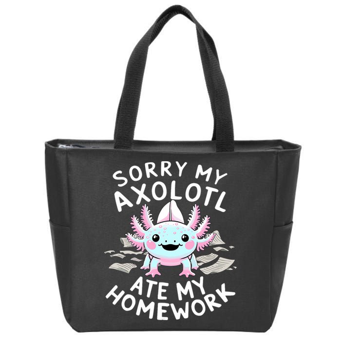 Sorry My Axolotl Ate My Homework Kawaii Axolotl Zip Tote Bag