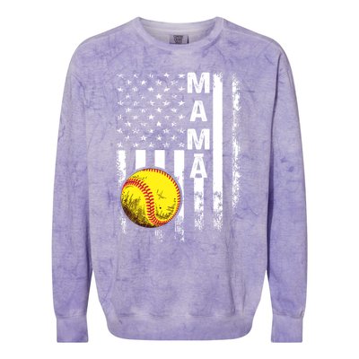 Softball Mama American Flag Vintage Christmas Xmas Cool Gift Colorblast Crewneck Sweatshirt