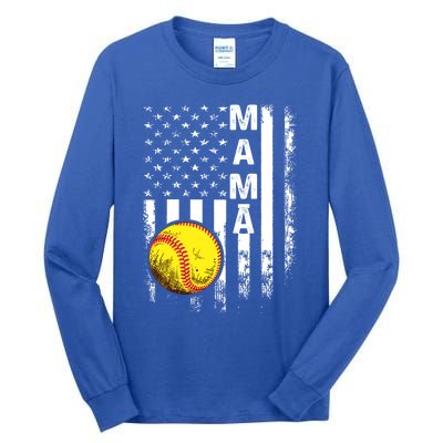 Softball Mama American Flag Vintage Christmas Xmas Cool Gift Tall Long Sleeve T-Shirt