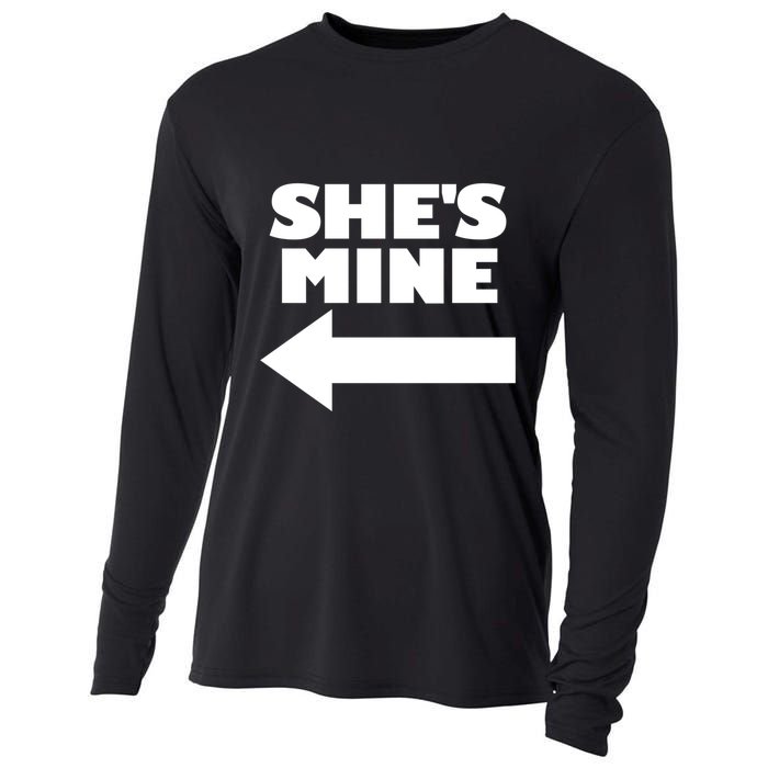 She's Mine Arrow Pointing Left Matching Couple She's Mine Gift Cooling Performance Long Sleeve Crew