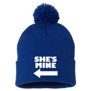 She's Mine Arrow Pointing Left Matching Couple She's Mine Gift Pom Pom 12in Knit Beanie