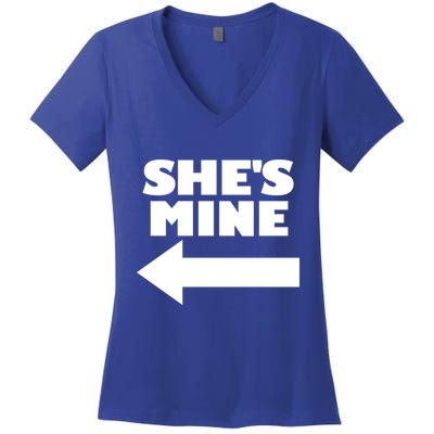 She's Mine Arrow Pointing Left Matching Couple She's Mine Gift Women's V-Neck T-Shirt
