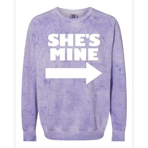 She's Mine Arrow Pointing Right Matching Couple She's Mine Funny Gift Colorblast Crewneck Sweatshirt