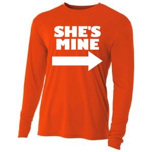 She's Mine Arrow Pointing Right Matching Couple She's Mine Funny Gift Cooling Performance Long Sleeve Crew