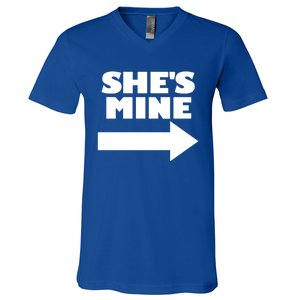 She's Mine Arrow Pointing Right Matching Couple She's Mine Funny Gift V-Neck T-Shirt