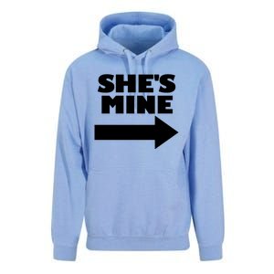 She's Mine Arrow Pointing Right Matching Couple She's Mine Funny Gift Unisex Surf Hoodie