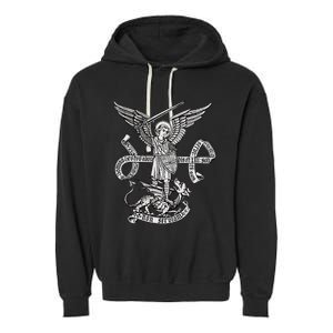 St Michael Archangel Catholic Angel Defend Us Garment-Dyed Fleece Hoodie