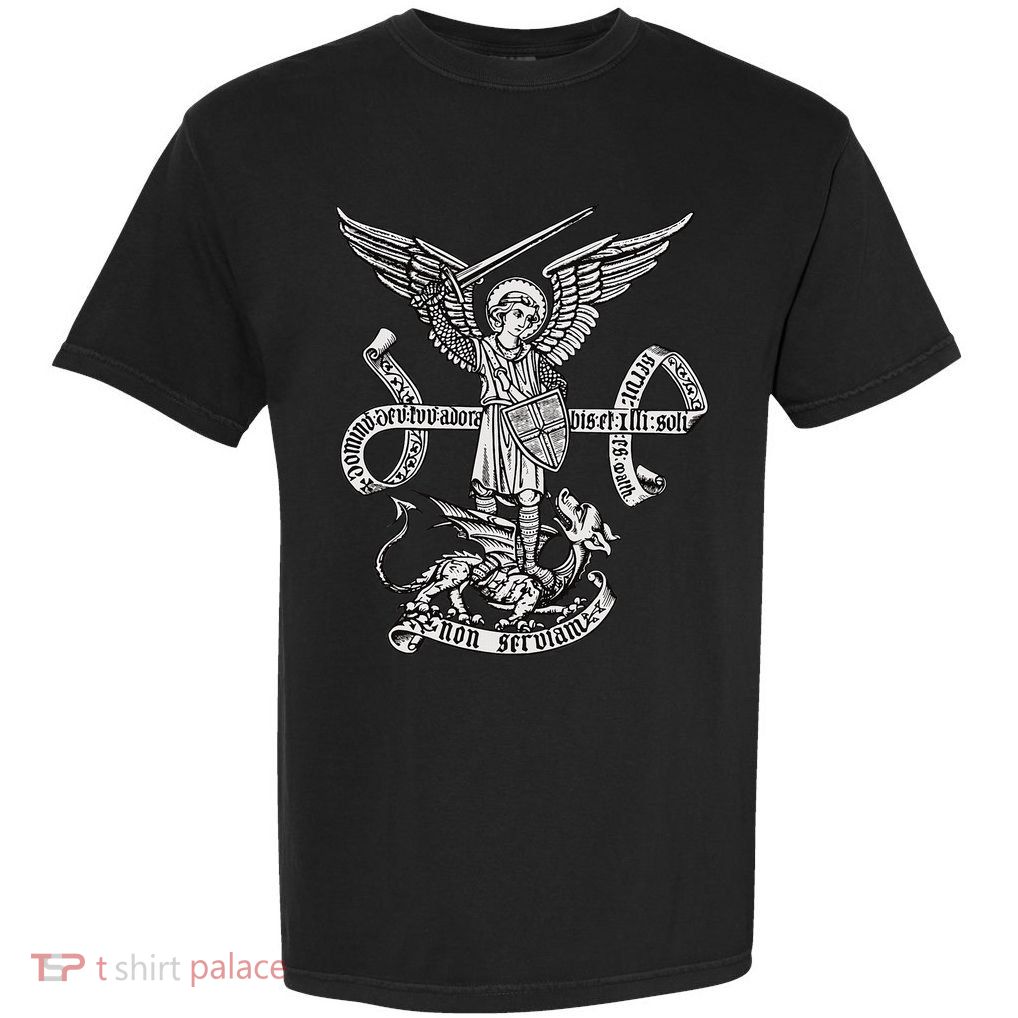 St Michael Archangel Catholic Angel Defend Us Garment-Dyed Heavyweight T-Shirt