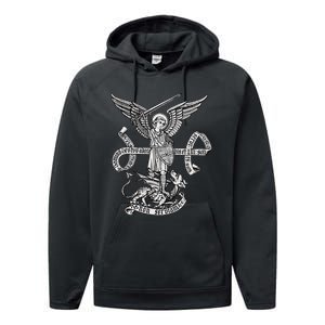 St Michael Archangel Catholic Angel Defend Us Performance Fleece Hoodie