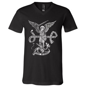 St Michael Archangel Catholic Angel Defend Us V-Neck T-Shirt