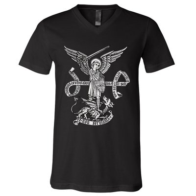 St Michael Archangel Catholic Angel Defend Us V-Neck T-Shirt