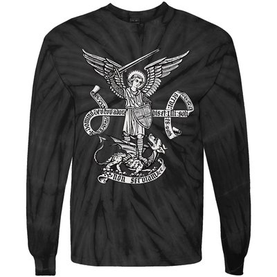 St Michael Archangel Catholic Angel Defend Us Tie-Dye Long Sleeve Shirt