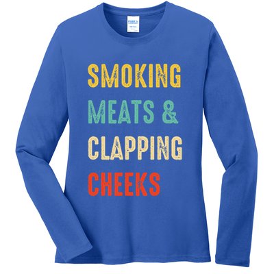 Smoking Meats And Clapping Cheeks Funny BBQ Meat Smoking Ladies Long Sleeve Shirt