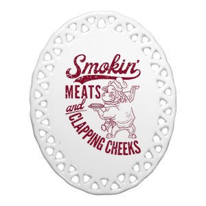 Smoking Meats And Clapping Cheeks Ceramic Oval Ornament