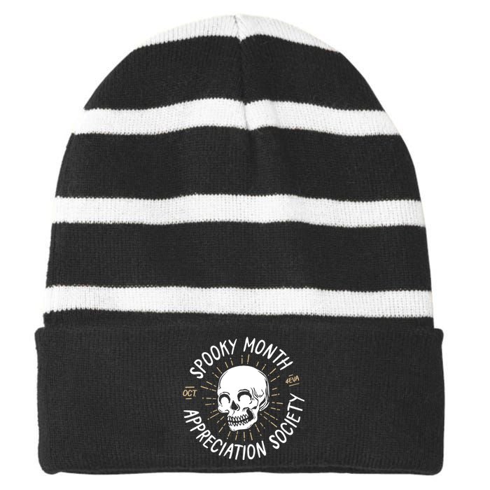 Spooky Month Appreciation Society Striped Beanie with Solid Band