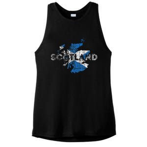 Scottish Map And Flag Souvenir Distressed Scotland Ladies PosiCharge Tri-Blend Wicking Tank