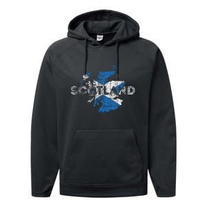 Scottish Map And Flag Souvenir Distressed Scotland Performance Fleece Hoodie