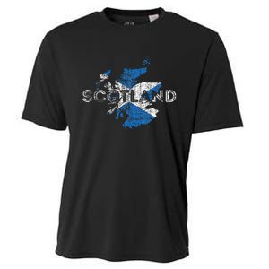 Scottish Map And Flag Souvenir Distressed Scotland Cooling Performance Crew T-Shirt