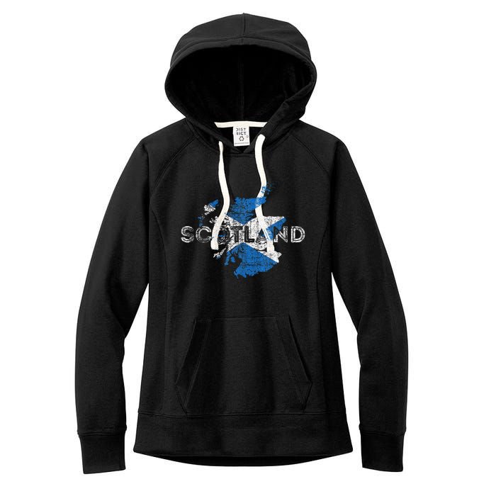 Scottish Map And Flag Souvenir Distressed Scotland Women's Fleece Hoodie