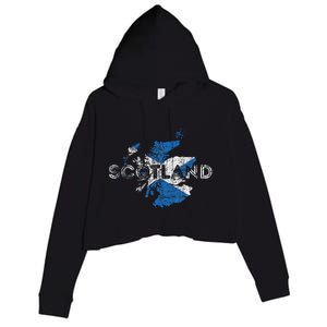 Scottish Map And Flag Souvenir Distressed Scotland Crop Fleece Hoodie