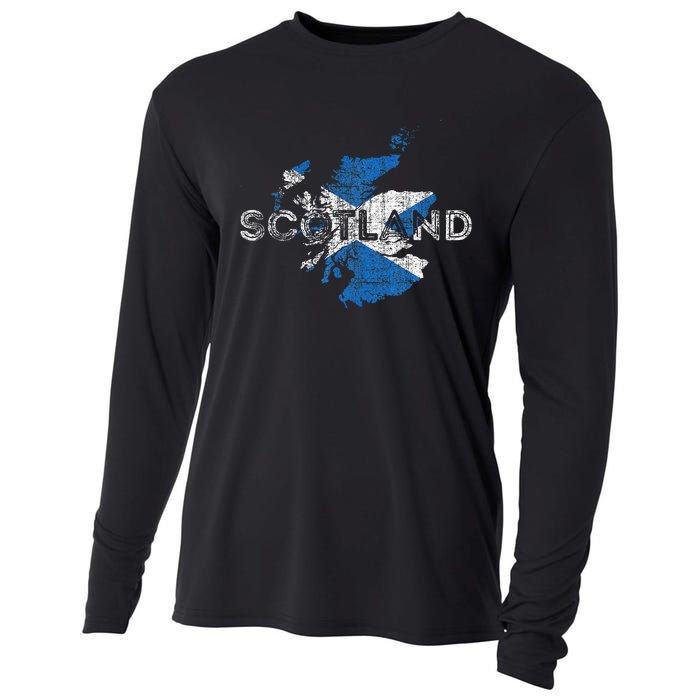 Scottish Map And Flag Souvenir Distressed Scotland Cooling Performance Long Sleeve Crew