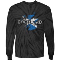 Scottish Map And Flag Souvenir Distressed Scotland Tie-Dye Long Sleeve Shirt